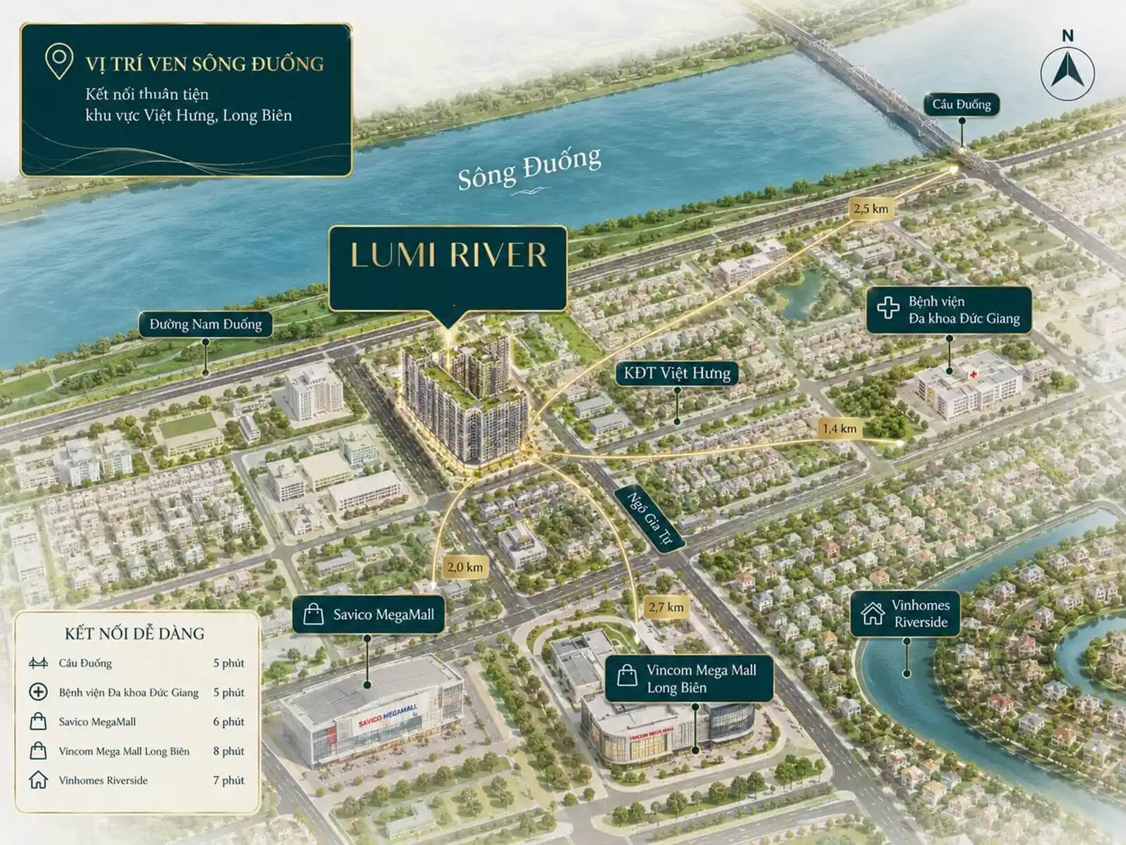 vị trí dự án lumi river việt hưng long biên